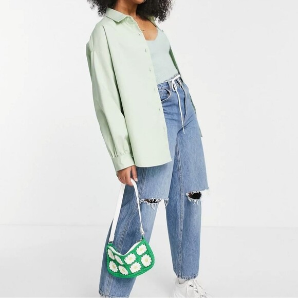 ASOS DESIGN Oversized Cotton Shacket Shirt Jacket in Mint US Size 4 - Picture 12 of 13